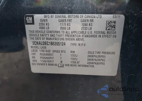 2011 Chevrolet Equinox 1Lt from USA, damaged, VIN 2CNALDEC1B6395124